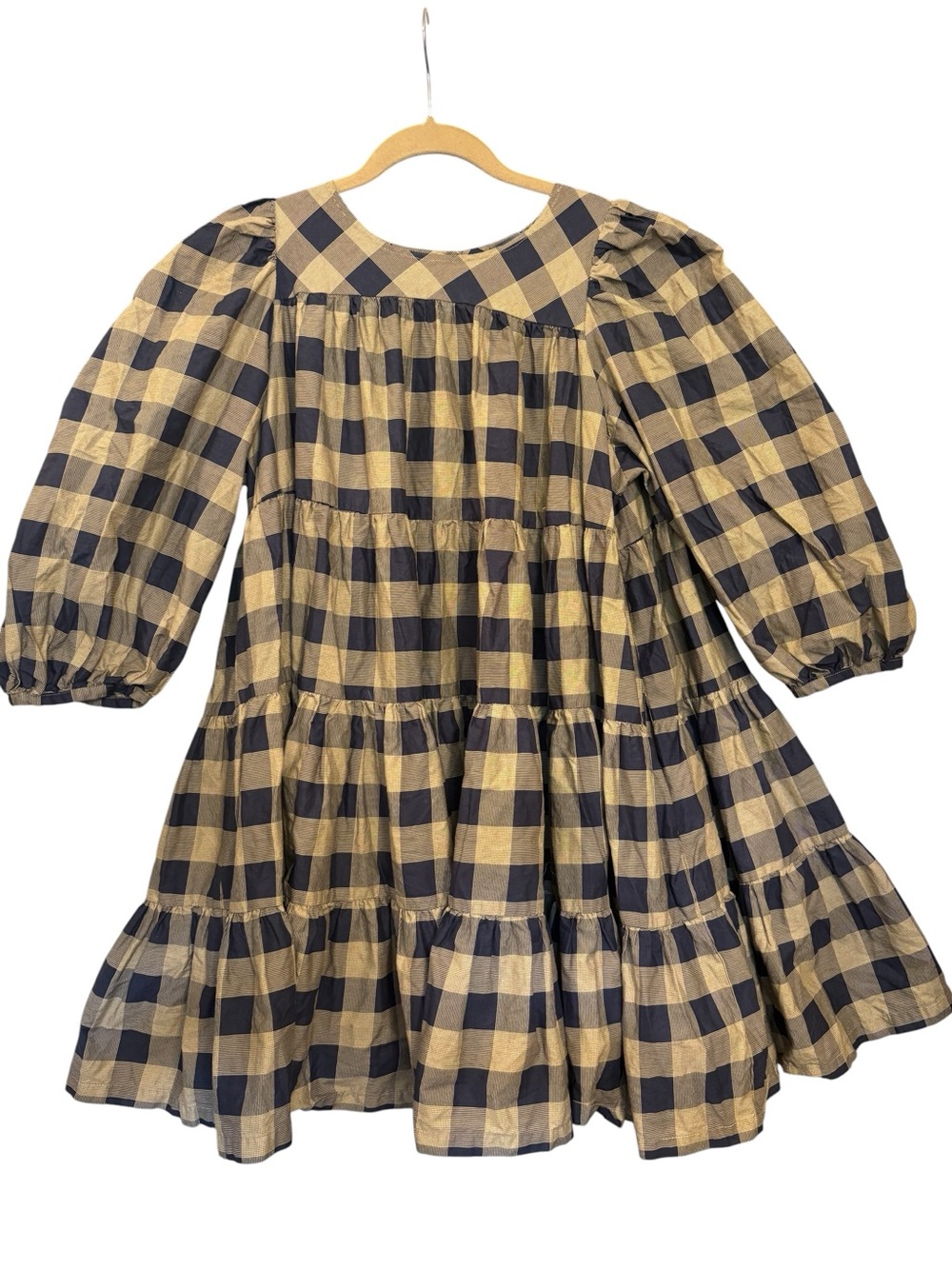 NWOT Summersalt Tiered Mini Dress Buffalo Check in Midnight & Toffee Women’s Med - Picture 4 of 9